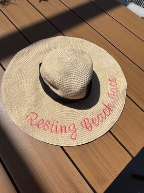 Serra Straw Sun Hat with Black Band and Pink Embroidery